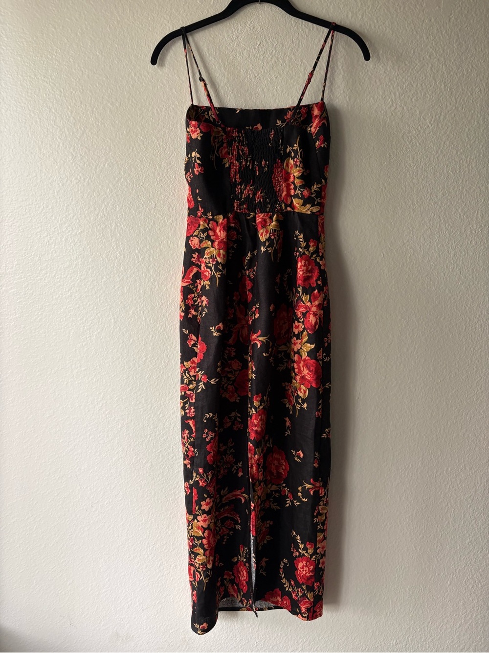 Reformation Linen Frankie Midi Dress Women’s 0 Black & Red Floral Formal Wedding - Picture 8 of 16